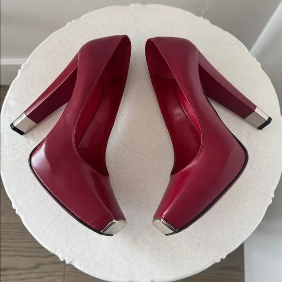 Gianmarco Lorenzi Bold Leather Red Heels Platform Square Toe Red Outsole Size 36 - Picture 9 of 14